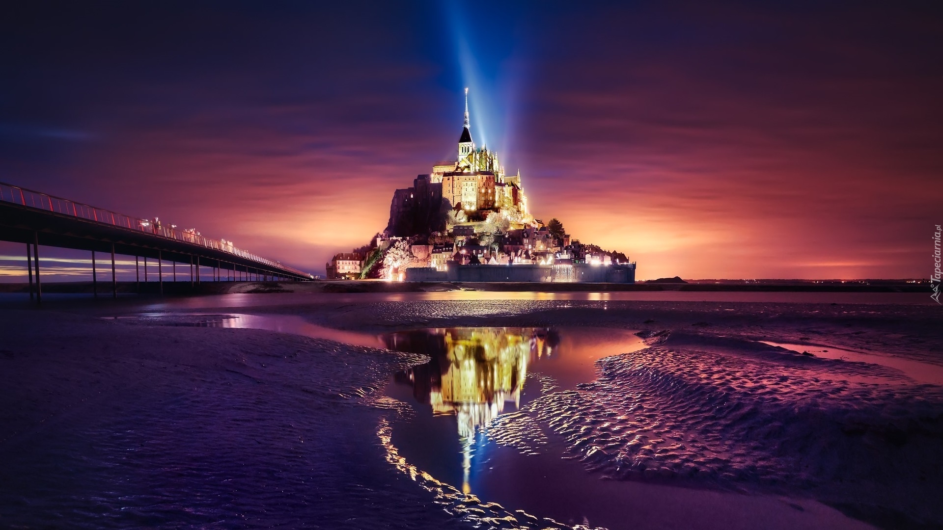 Opactwo św Archanioła, Klasztor, Mont Saint Michel, Światła, Normandia, Francja