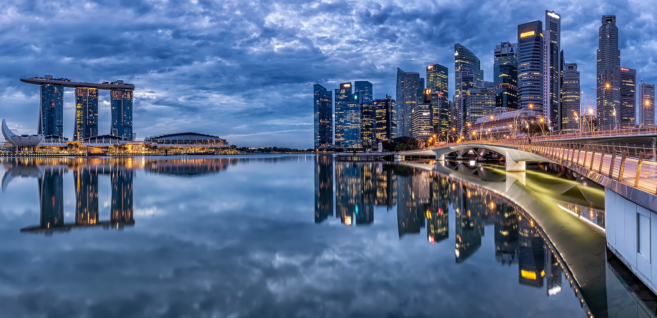 Singapur, Hotel Marina Bay Sands, Wieżowce, Most, Zatoka Marina Bay