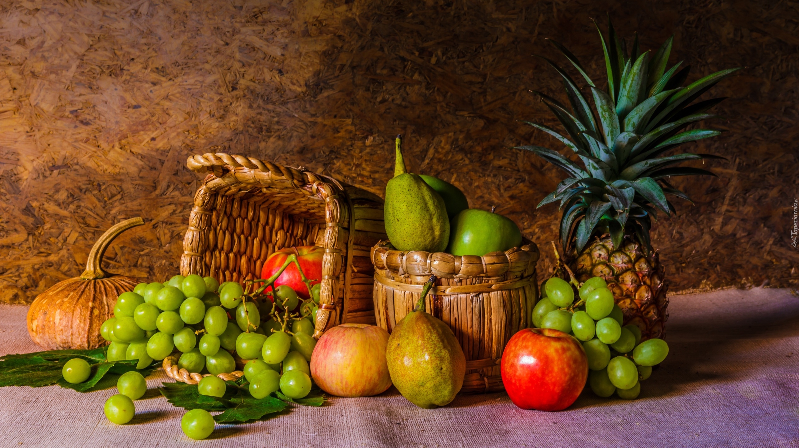 Owoce, Ananas, Winogrona, Jabłka, Koszyki