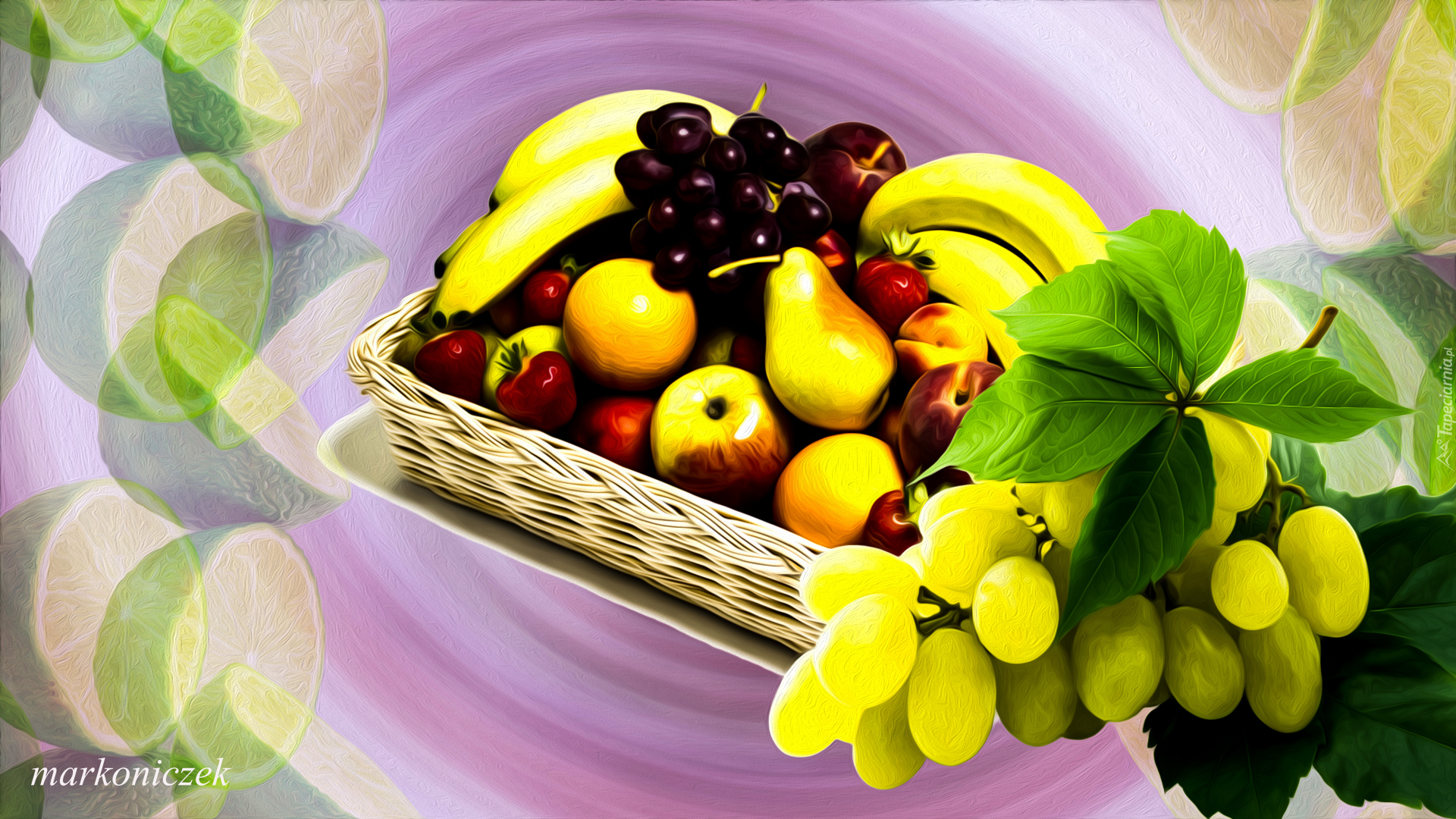 Owoce, Banany, Gruszki, Winogrona, Grafika