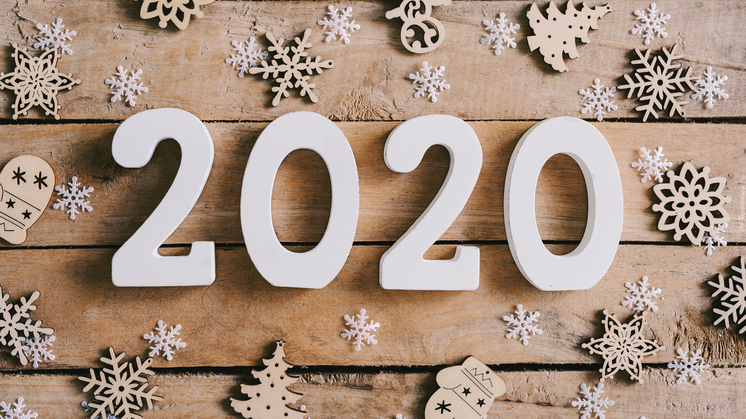 Nowy Rok, Cyfry, 2020, Śnieżynki, Świąteczne, Ozdoby, Deski