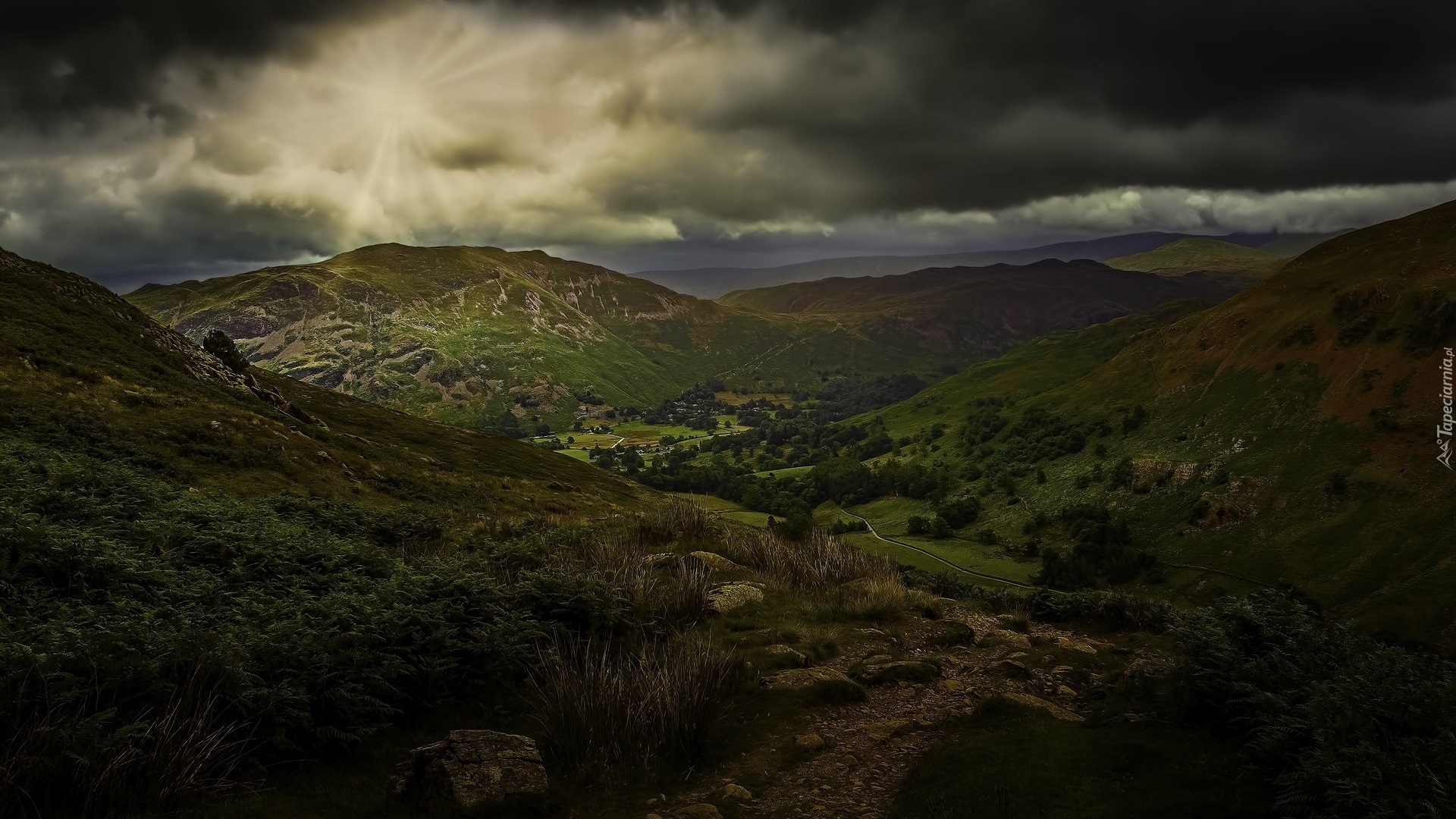 Góry, Dolina, Chmury, Droga, Obszar Lake District, Anglia