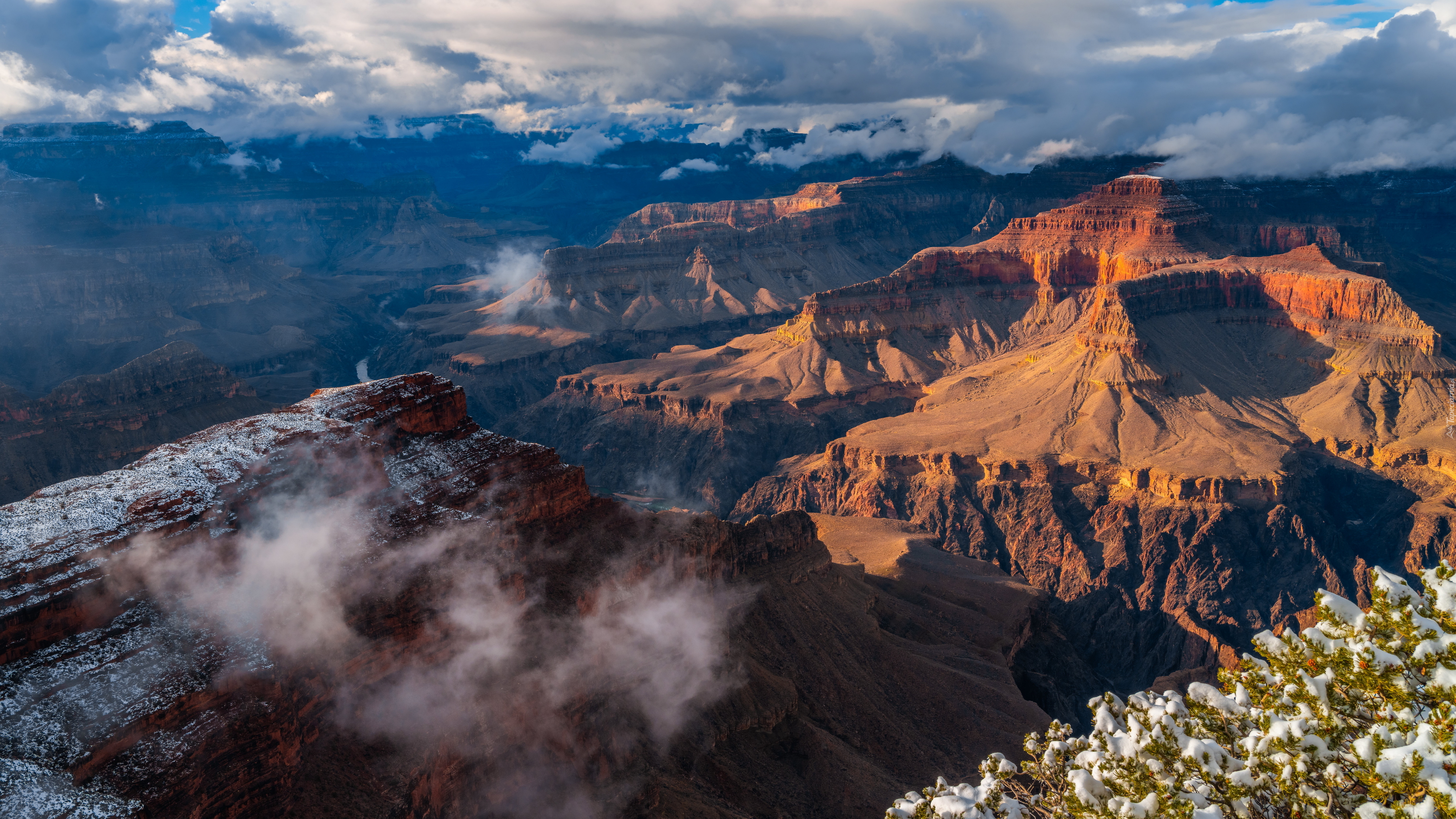 Park Narodowy Wielkiego Kanionu, Wielki Kanion Kolorado, Grand Canyon, Skały, Góry, Chmury, Stan Arizona, Stany Zjednoczone