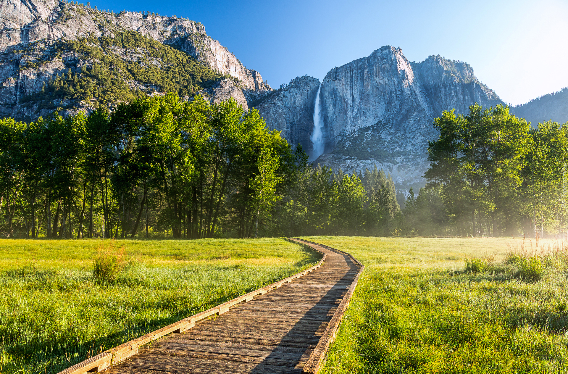 Stany Zjednoczone, Stan Kalifornia, Park Narodowy Yosemite, Góry, Ścieżka, Wodospad