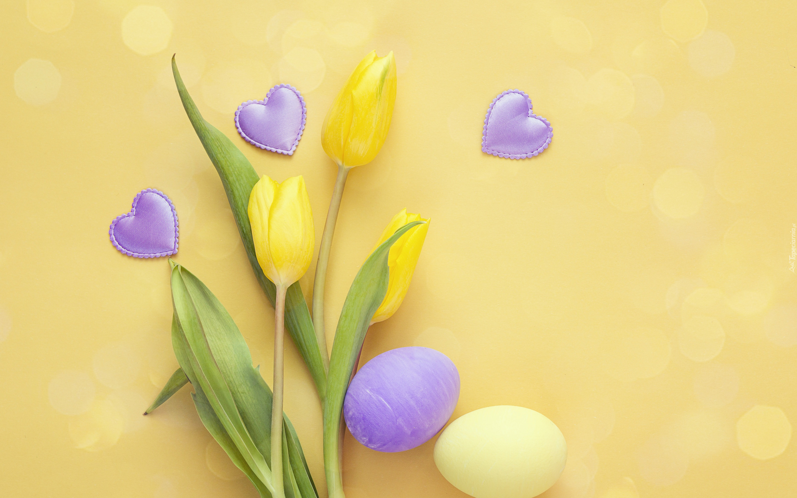 Wielkanoc, Pisanki, Kwiaty, Żółte, Tulipany, Serca