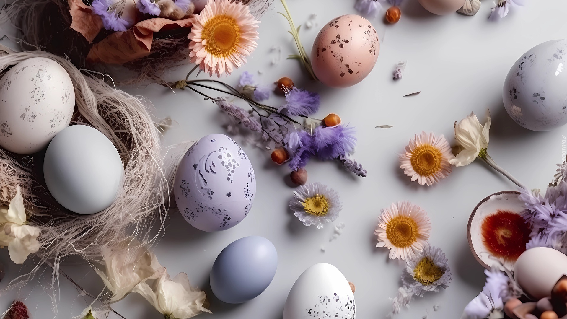 Jajka, Pisanki, Kwiaty, Wielkanoc