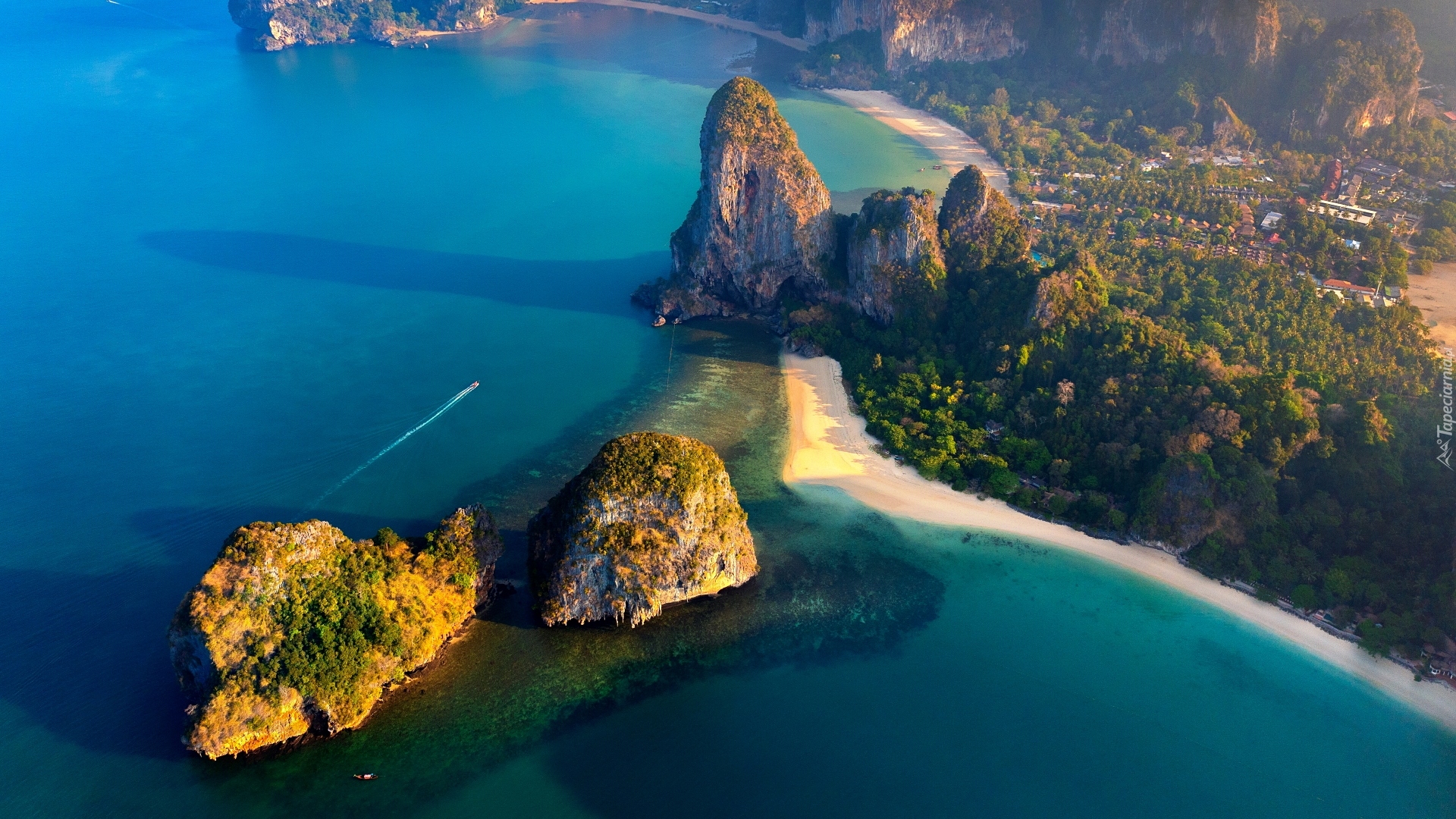 Morze Andamańskie, Wyspa Phangan, Plaże, Prowincja Krabi, Skały, Drzewa, Tajlandia