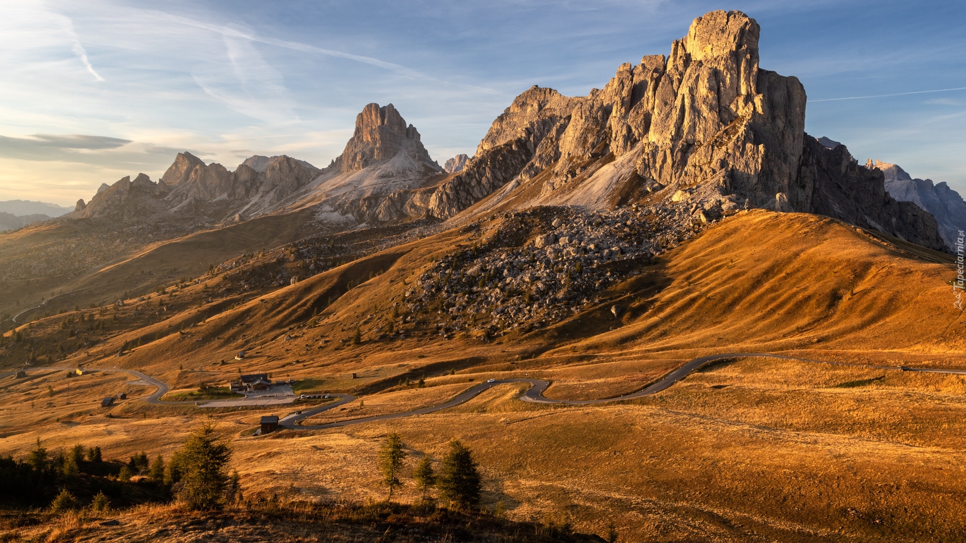 Dolomity, Przełęcz, Passo di Giau, Góry, Prowincja Belluno, Włochy