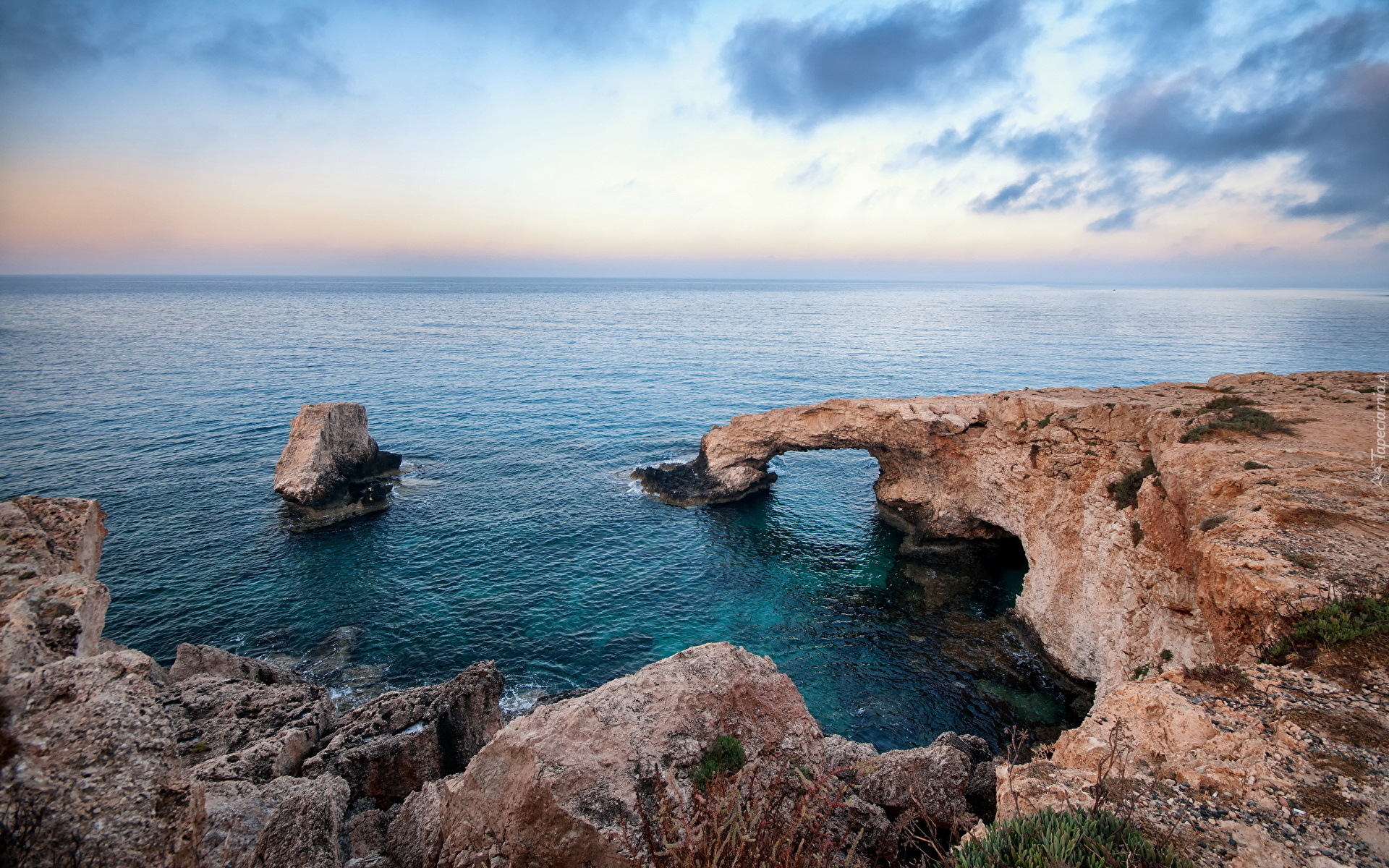 Cypr, Ajia Napa, Przylądek Cape Greco, Morze, Skały, Most skalny