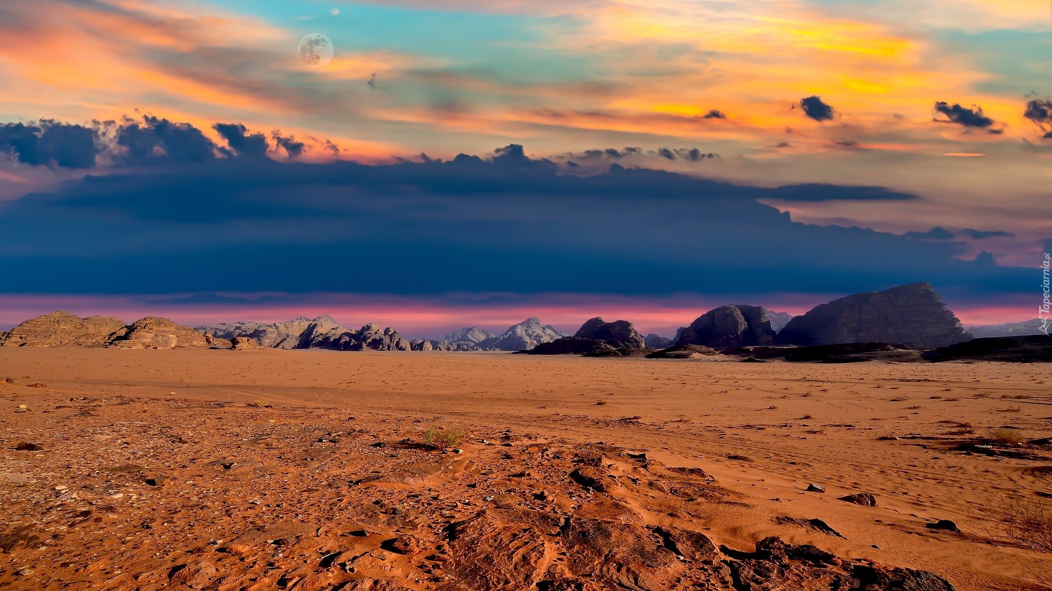 Kolorowe, Niebo, Skały, Piasek, Dolina, Wadi Rum Reserve, Jordania
