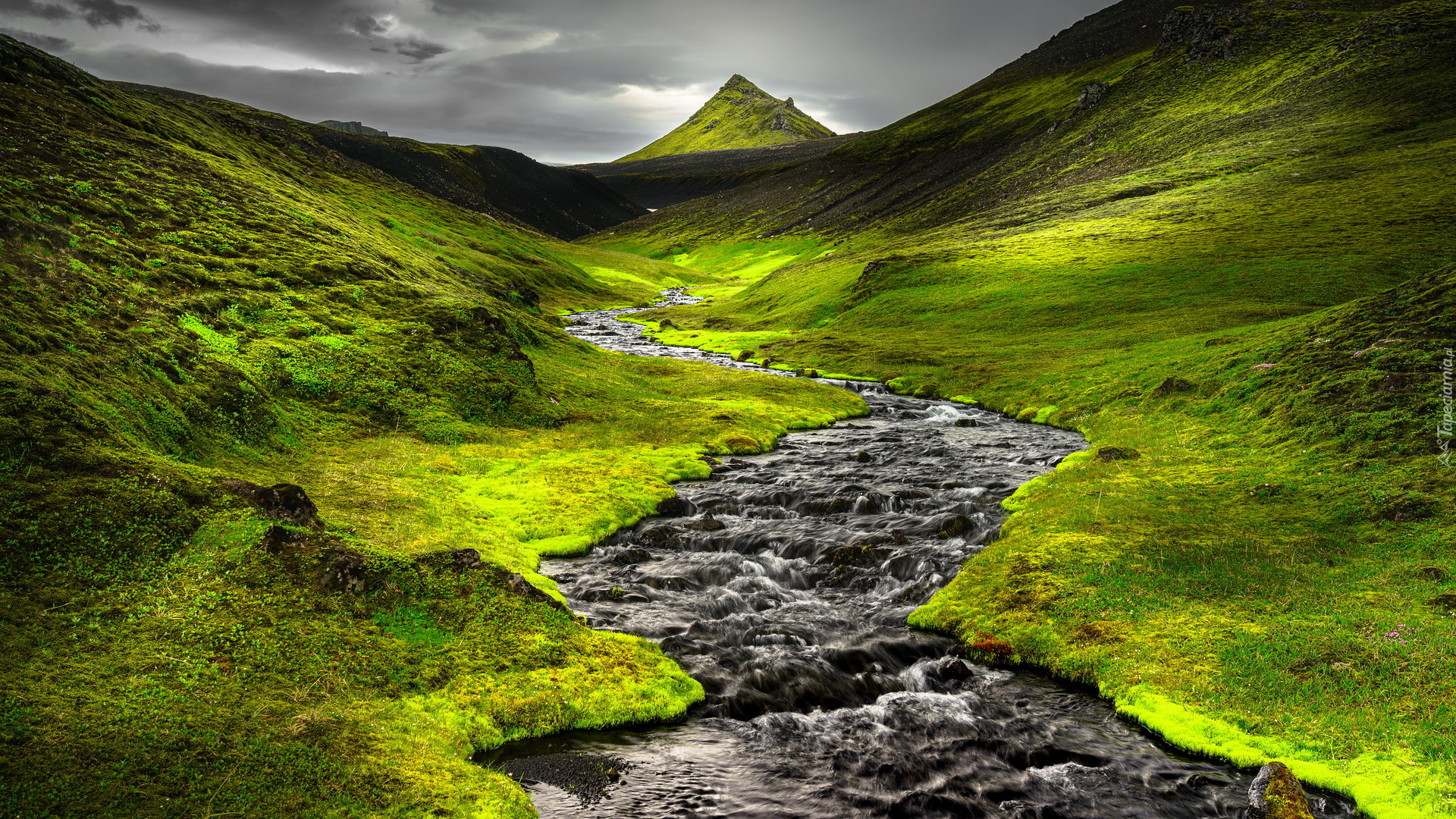 Wyżyny Islandii, Zielone, Łąki, Góra, Rzeka, Islandia