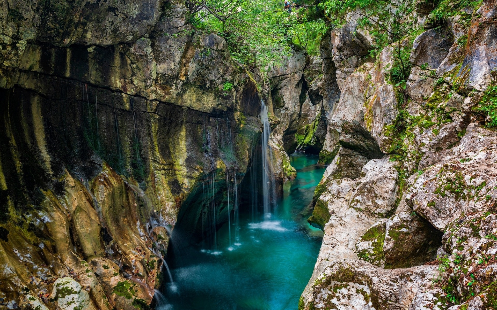 Triglavski Park Narodowy, Rzeka Socza, Wąwóz, Skały, Słowenia