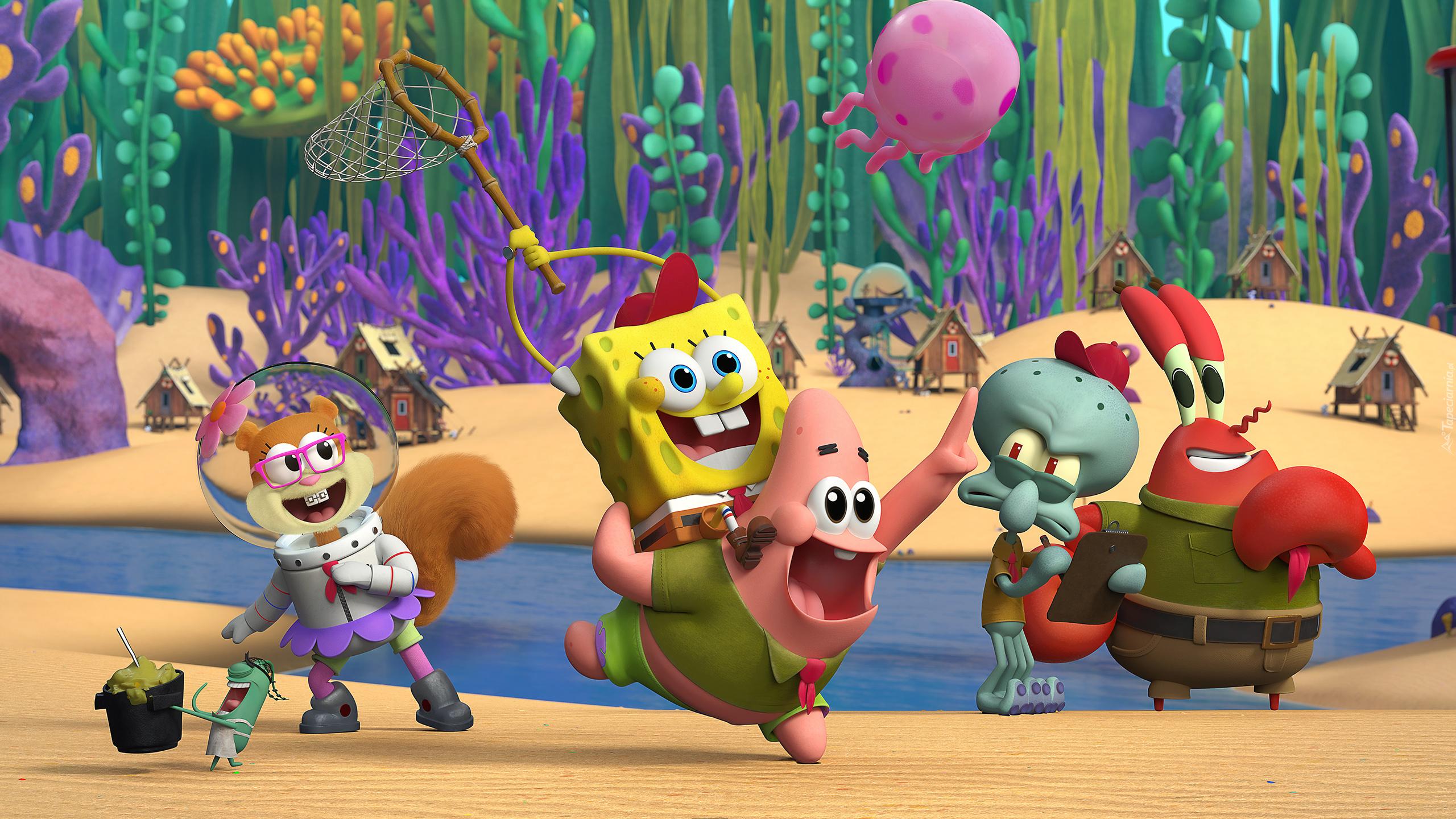 Serial animowany, SpongeBob, Kanciastoporty, Kamp Koral Spongebobs Under Years, Obóz, Koralowce, Plaża, Domki, Bohaterowie