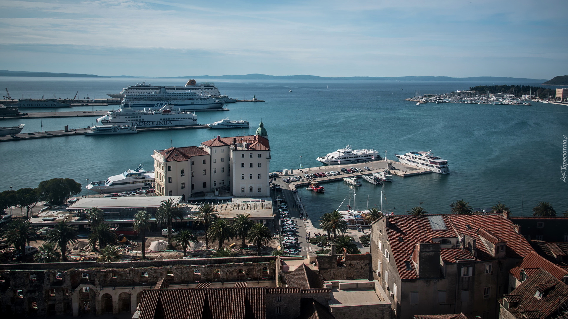 Morze, Statki pasażerskie, Terminal, Domy, Split, Chorwacja