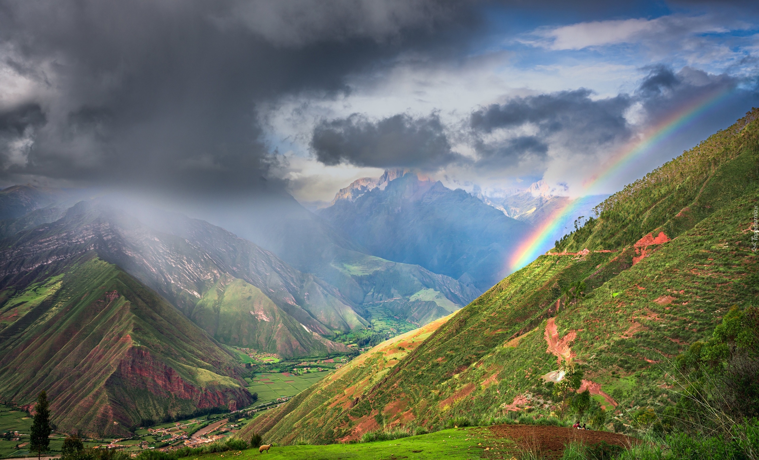 Peru, Region Cusco, Prowincja Urubamba, Góry, Tęcza, Dolina, Sacred Valley, Święta Dolina Inków