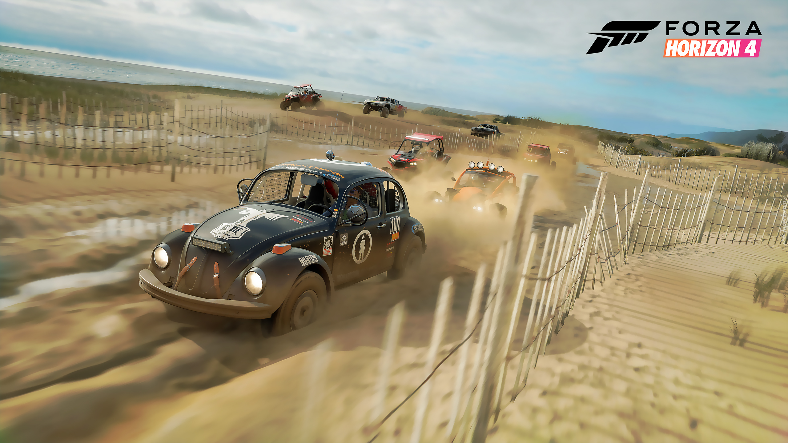 Forza Horizon 4, Volkswagen Beetle, Wyścig, Piasek, Płot, Trasa