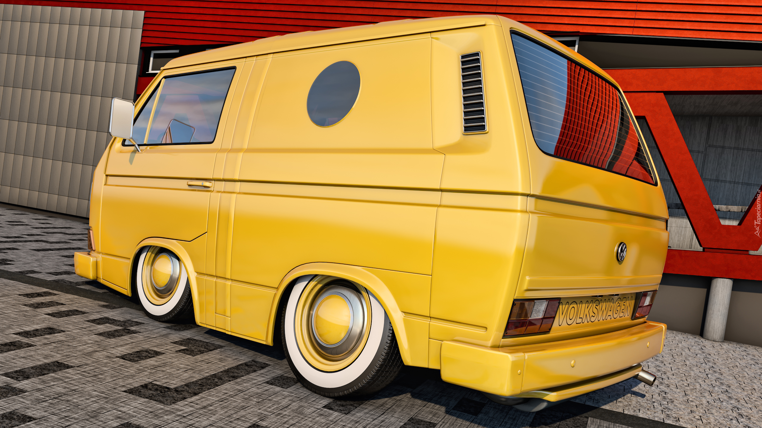Żółty, Volkswagen T3 Transporter, 3D