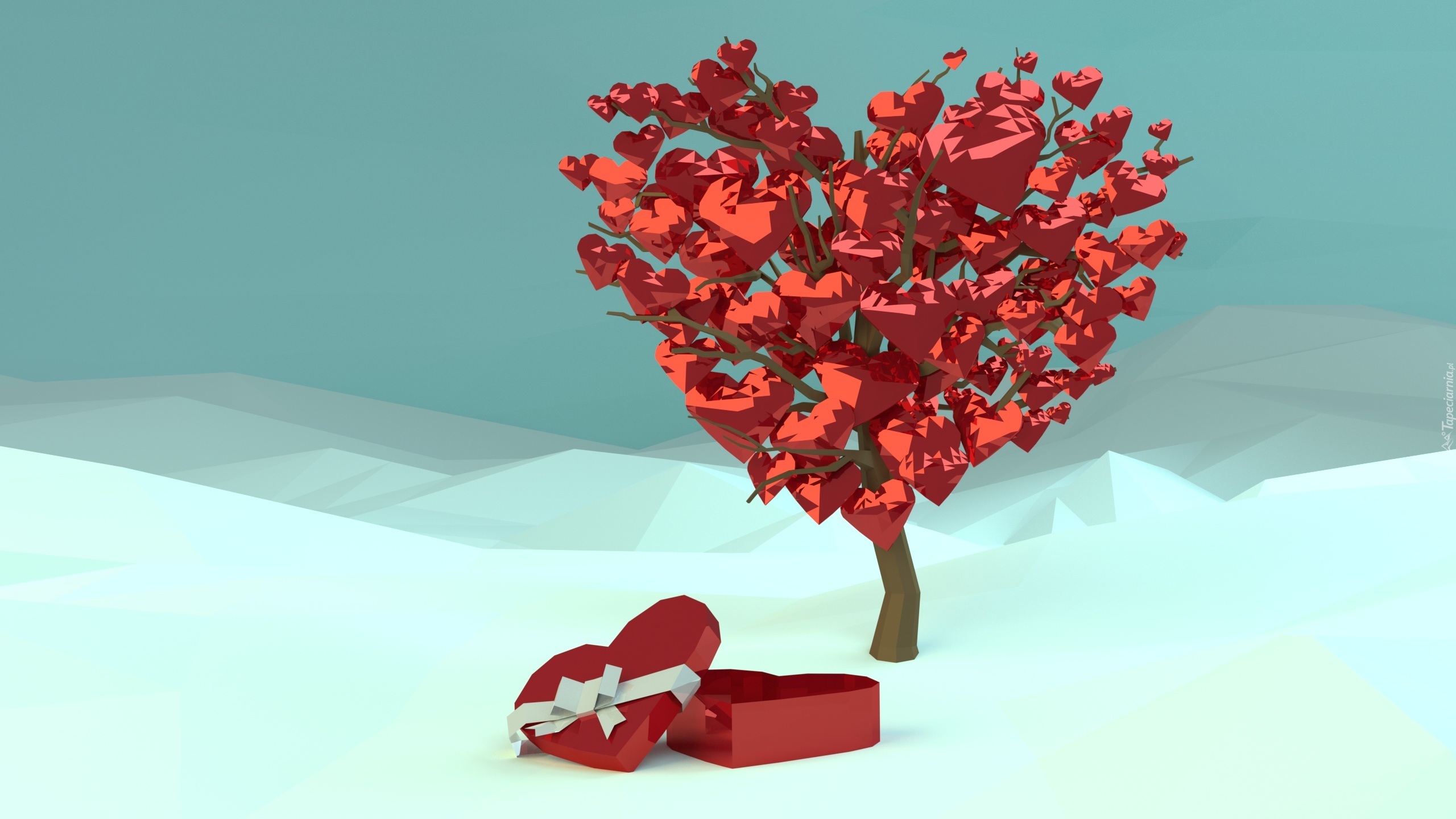 Walentynki, Grafika 3D, Drzewo, Serca