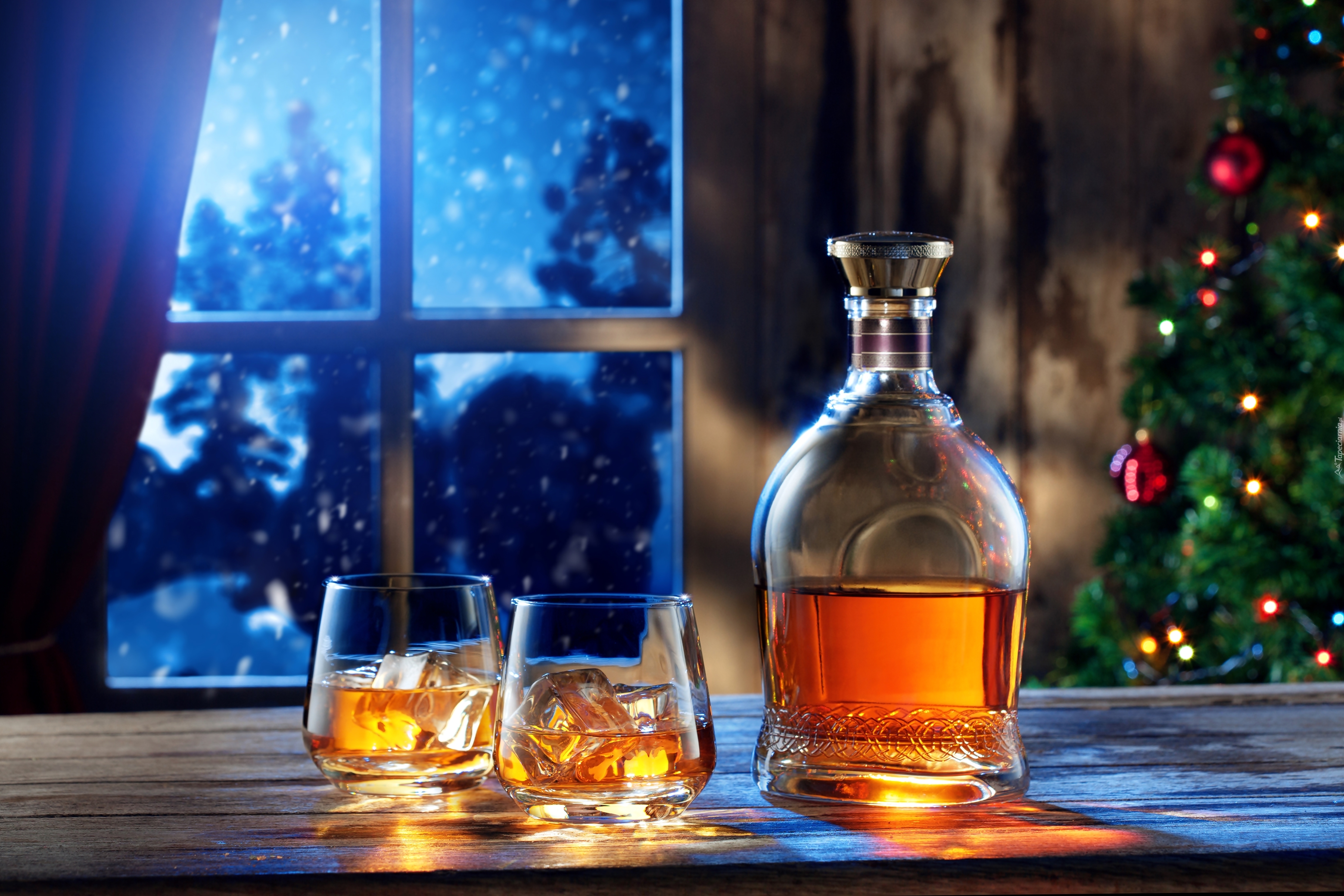Whisky, Okno, Choinka, Nastrój, Świąteczny