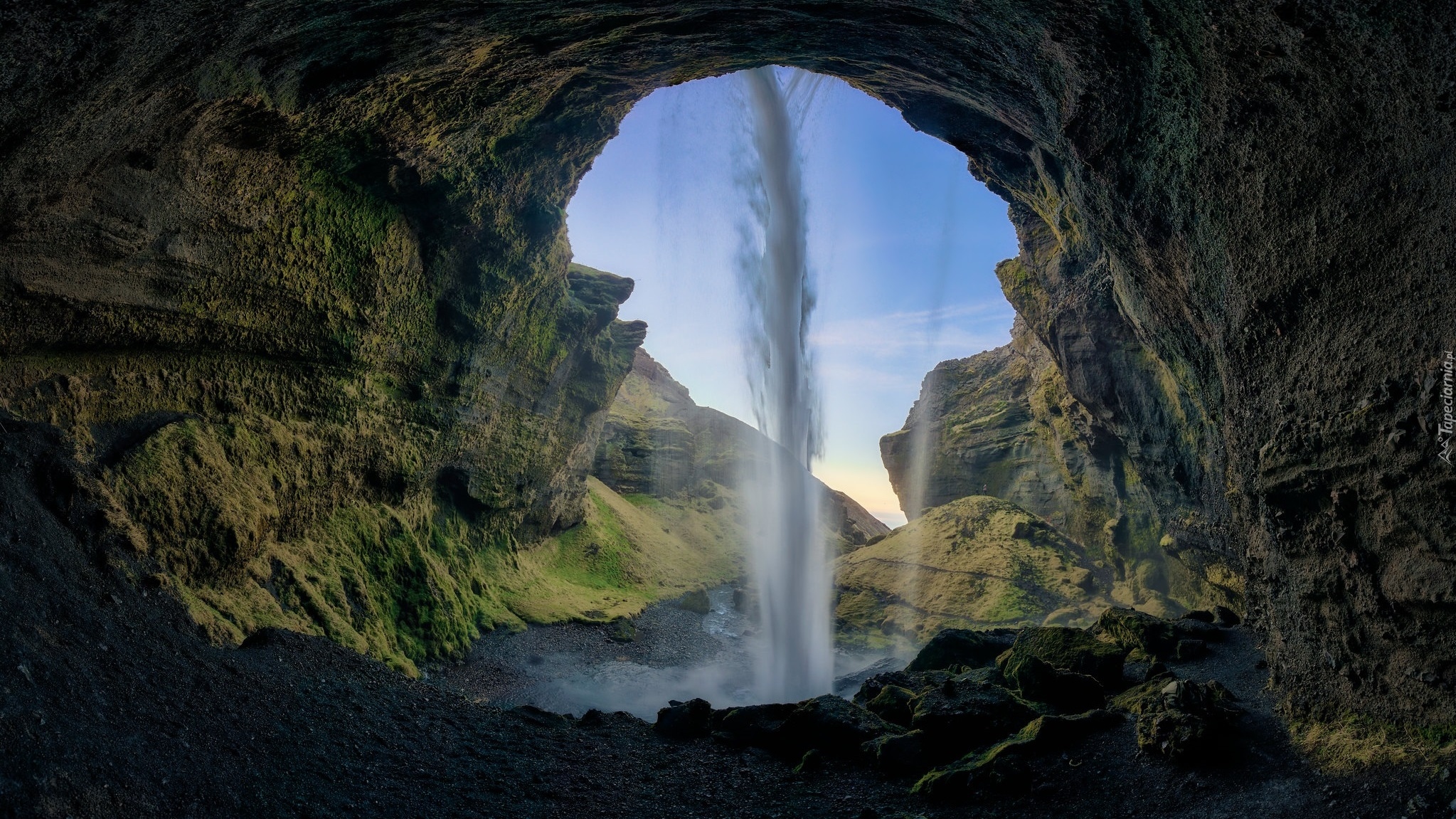 Skały, Jaskinia, Wodospad Kvernufoss, Islandia
