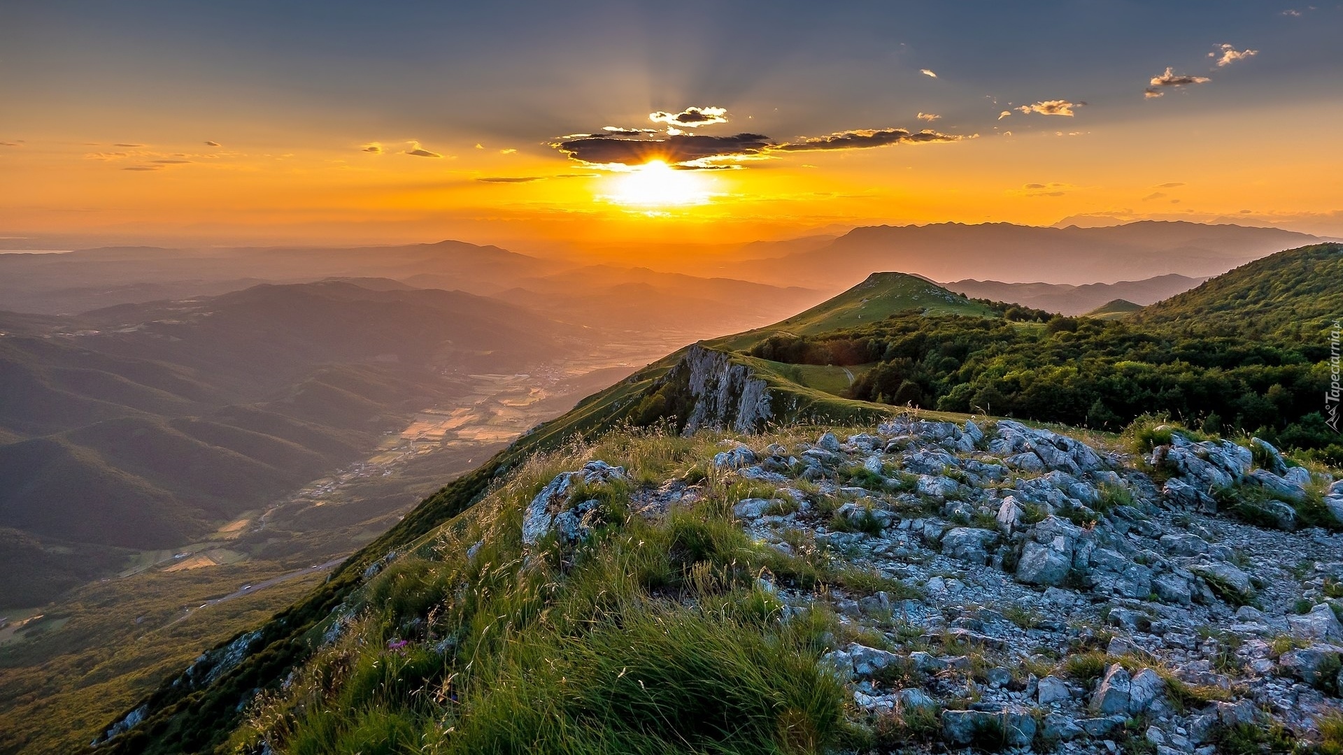 Góry Nanos, Skały, Zachód słońca, Dolina, Vipava Valley, Słowenia