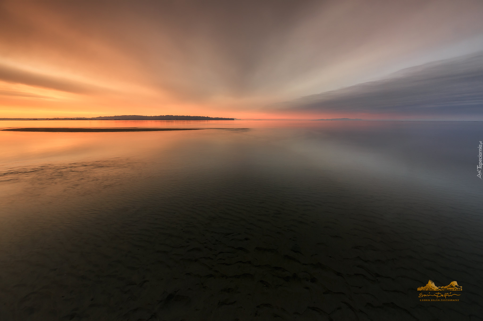 Wschód słońca, Morze, Zatoka Semiahmoo, White Rock, Kolumbia Brytyjska, Kanada