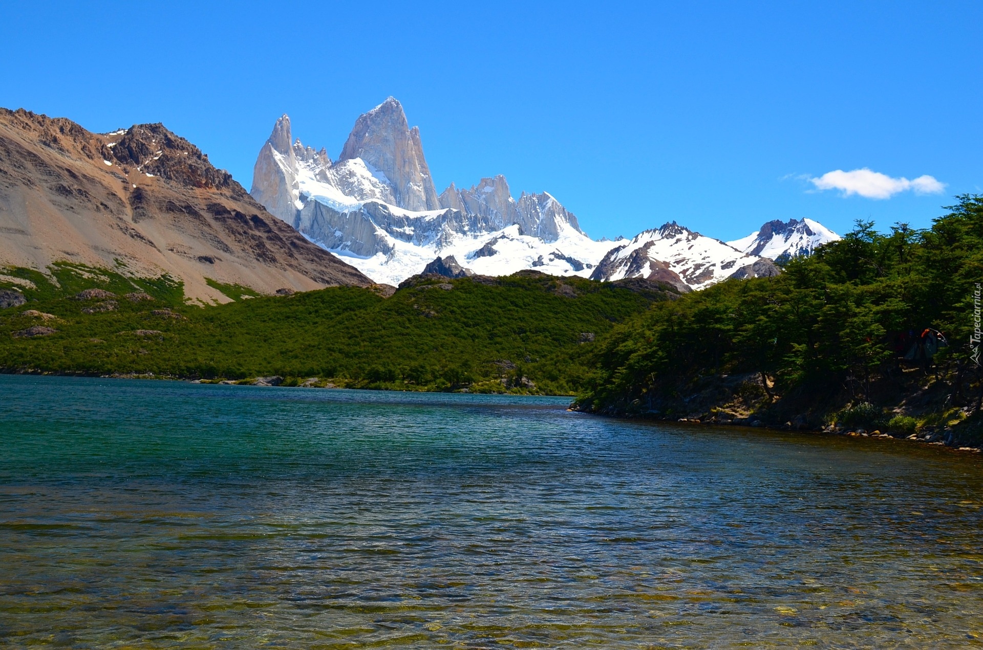 Jezioro, Góry, Szczyt Fitz Roy, Patagonia, Argentyna