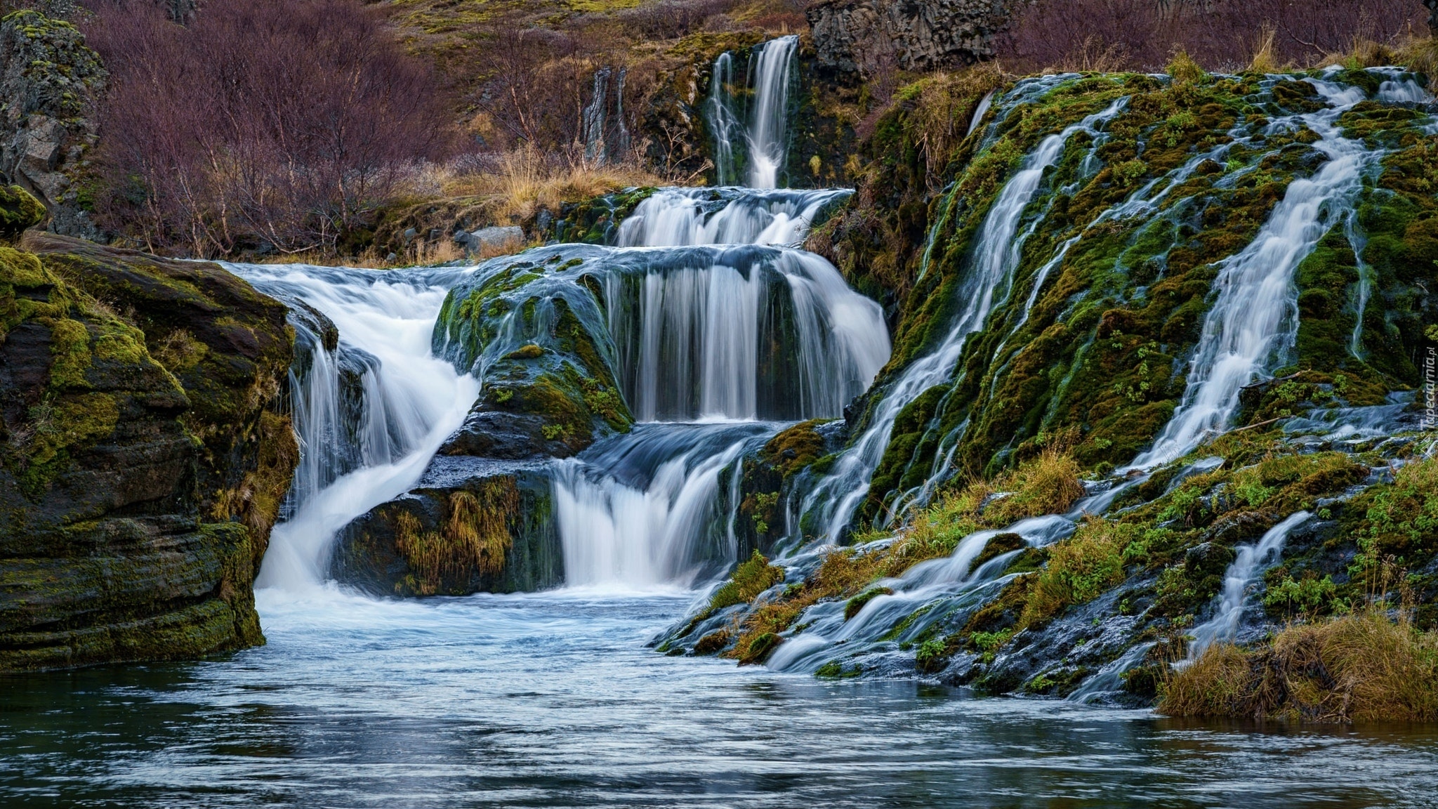 Islandia, Dolina Gjáin, Jesień, Wodospad, Skały