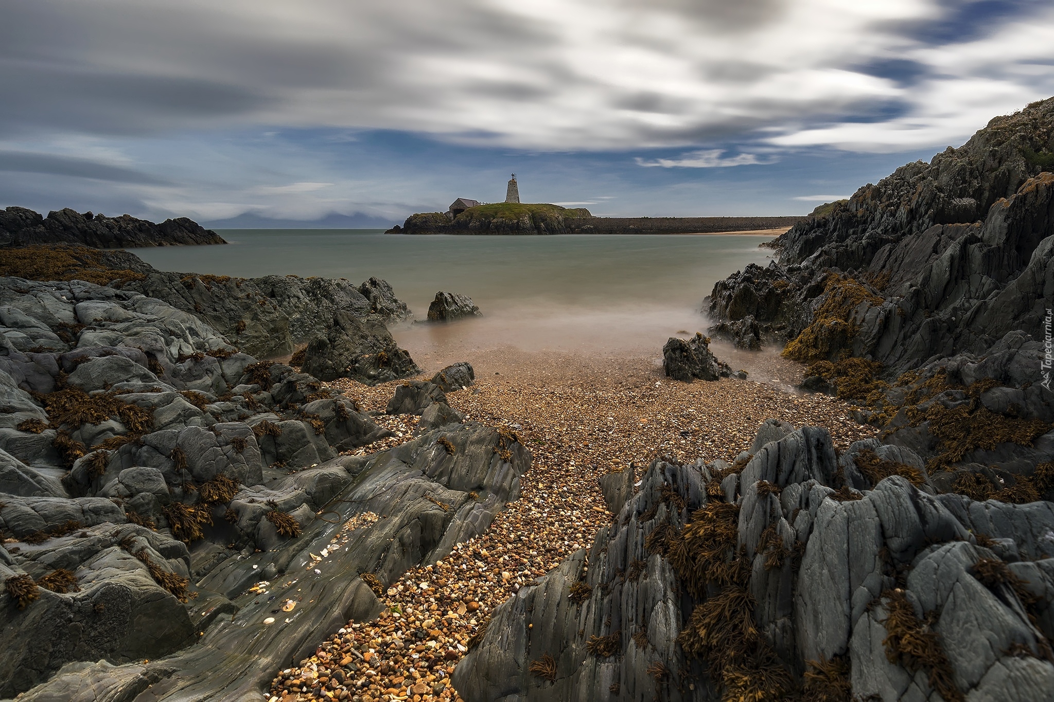 Walia, Wyspa Anglesey, Latarnia morska Llanddwyn Lighthouse, Skały, Morze