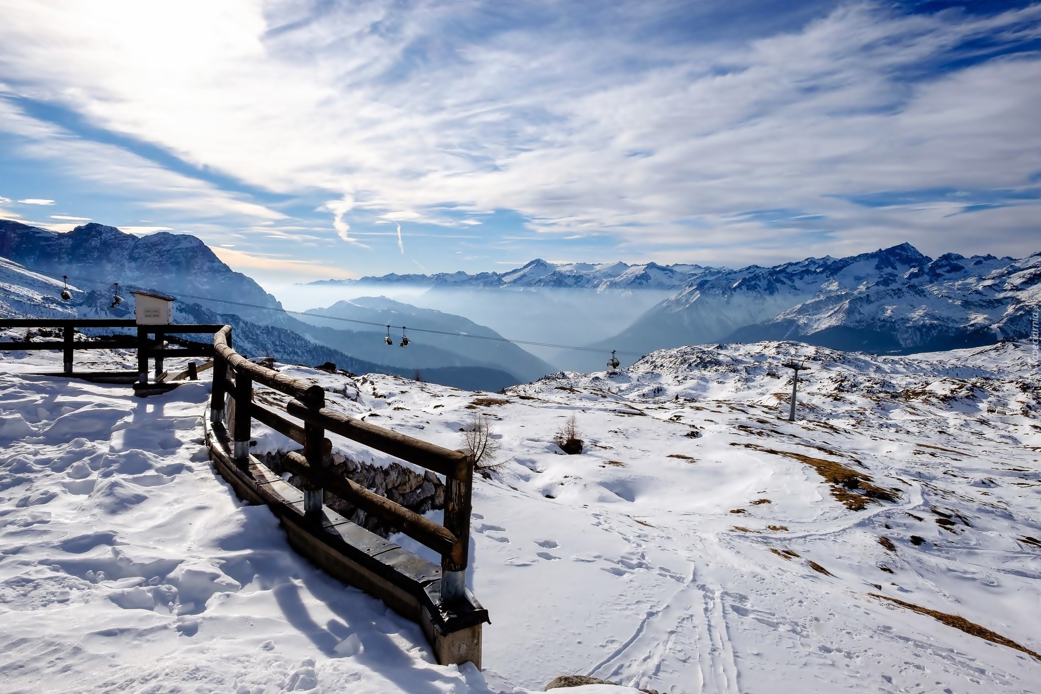 Góry, Wyciąg narciarski, Ogrodzenie, Zima