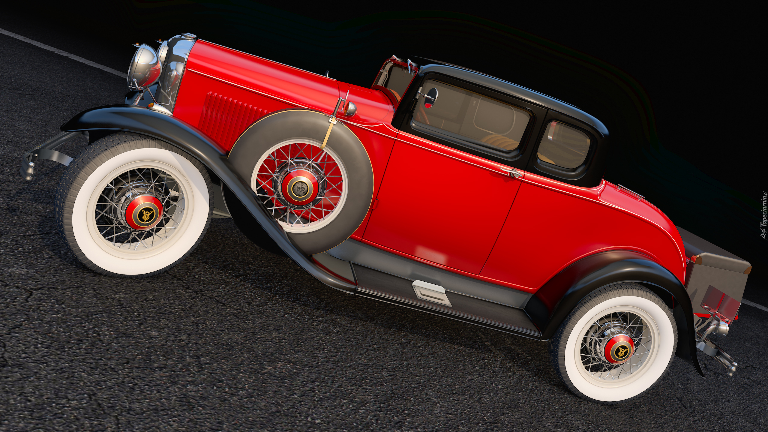 Zabytkowy, Czerwony, Ford Coupe Deluxe, 1932