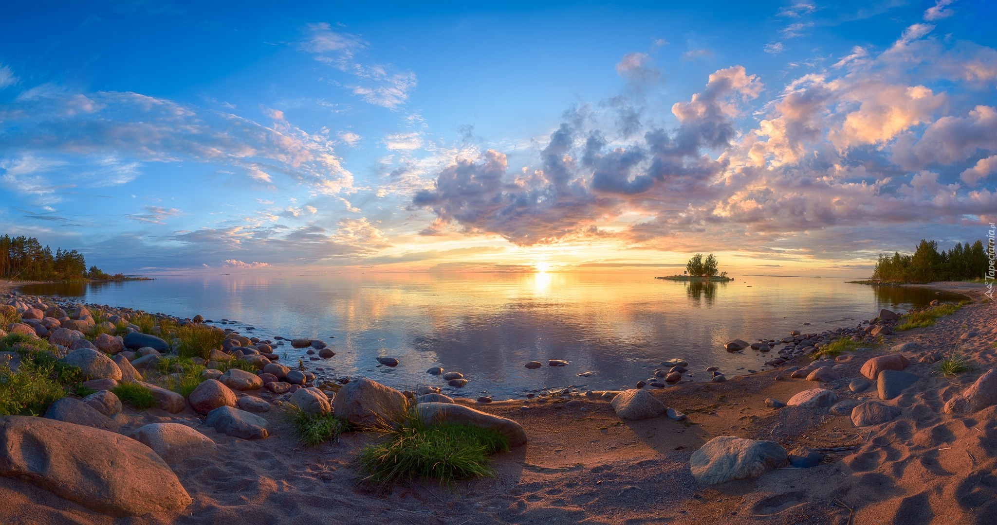 Finlandia, Zachód słońca, Jezioro