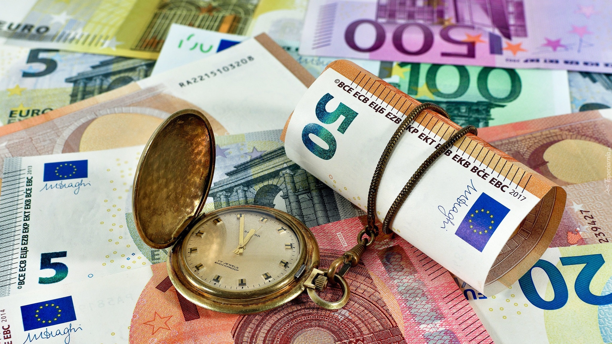 Pieniądze, Euro, Zegarek, Kieszonkowy