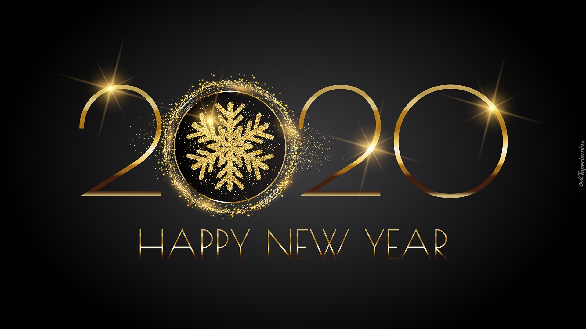 Nowy Rok, 2020, Złote, Cyfry, Śnieżynki, Napis, Happy New Year