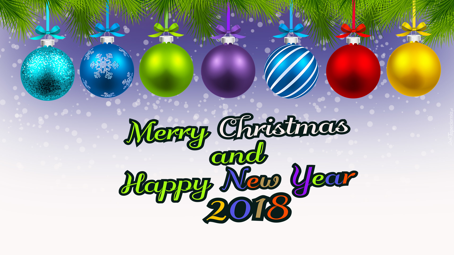 Bombki, Napis, Merry Christmas, Happy New Year, 2018
