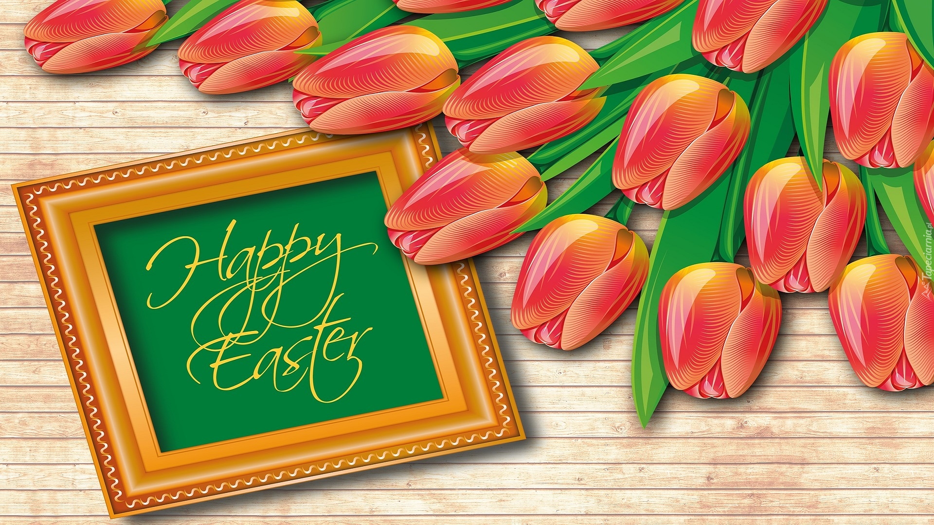 Wielkanoc, Tulipany, Napis, Ramka, Grafika 2D