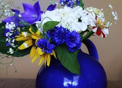Niebieski, Flakon, Kolorowe, Kwiaty