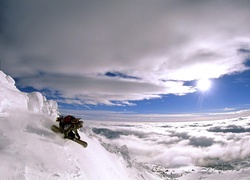 Snowboard, Stok, Chmury, Śnieg