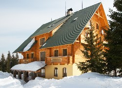 Domek, Śnieg, Spadzisty, Dach
