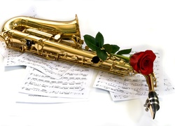 Instrument, Muzyczny, Saksofon, Nuty, Róża