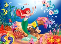Mała Syrenka, The Little Mermaid, Ariel, Woda, Rybki