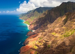 Kolorowe, Góry, Ocean, Motorówka, Hawaje