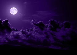 Noc, Księżyc, Chmury, Niebo