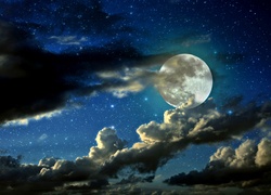 Chmury, Noc, Gwiazdy, Księżyc