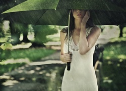 Dziewczyna, Deszcz, Parasolka
