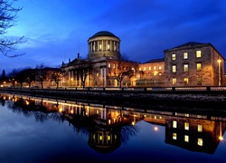 Budynek, Sądu, Dublin, Irlandia, Noc