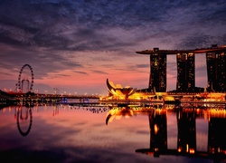 Hotel, Noc, Morze, Światła, Singapur