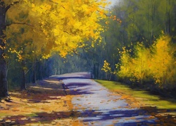 Obraz, Droga, Żółte, Drzewa
