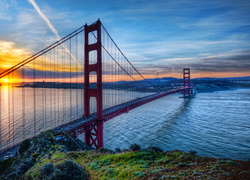 Rzeka, Zachód Słońca, San Francisco, Most Golden Gate