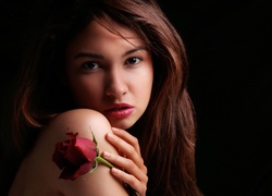 Kobieta, Makijaż, Czerwona, Róża